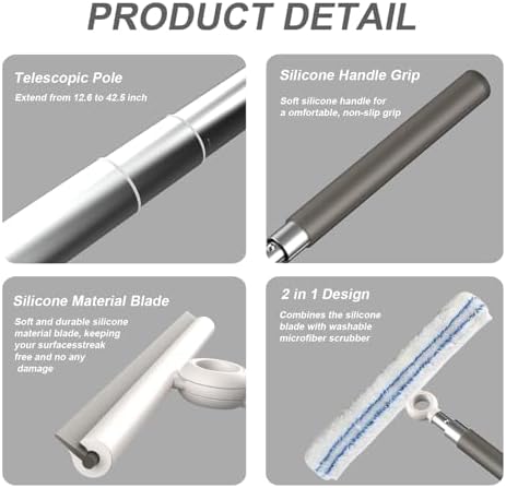 Limpiaparabrisas Pawy Pawy para Puertas de Cristal, Squeegee Telescópico 2 en 1 con Paño de Microfibra para Baño, Azulejos y Parabrisas de Auto - imagen 4