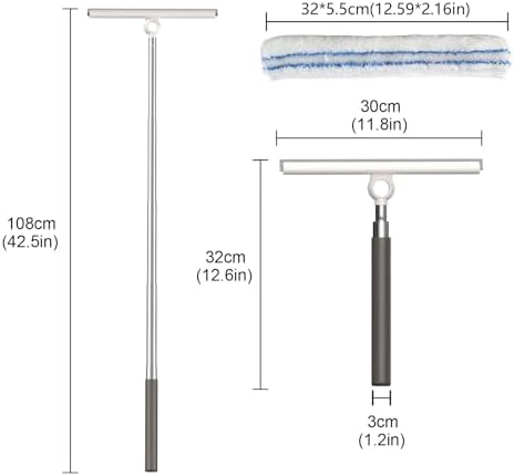 Limpiaparabrisas Pawy Pawy para Puertas de Cristal, Squeegee Telescópico 2 en 1 con Paño de Microfibra para Baño, Azulejos y Parabrisas de Auto - imagen 5