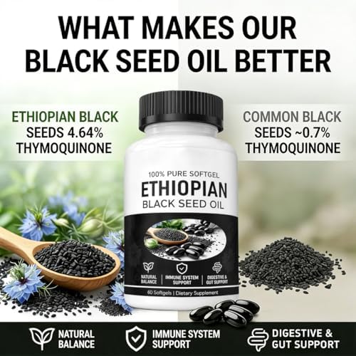 Aceite de Semilla Negra Etíope Tebazoew, Cápsulas 4.64% Timoquinona, Apoyo Inmunológico, Digestión y Energía, Sin OGM, Sin Gluten (60 Cápsulas) - imagen 4