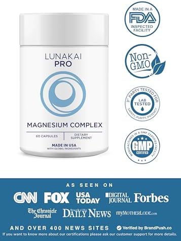 Lunakai PRO Suplemento Complejo de Magnesio 7 en 1 para Mujeres y Hombres - 405mg con B6 P-5-P para Soporte de Músculos, Sueño, Estrés y Energía, 60 - imagen 2