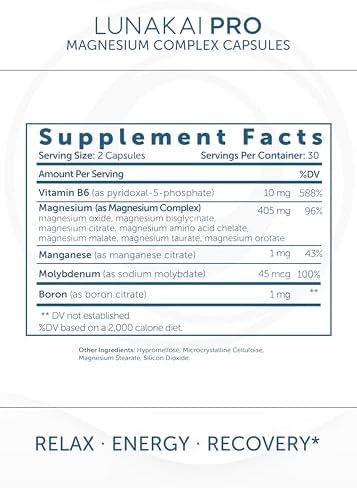 Lunakai PRO Suplemento Complejo de Magnesio 7 en 1 para Mujeres y Hombres - 405mg con B6 P-5-P para Soporte de Músculos, Sueño, Estrés y Energía, 60 - imagen 6