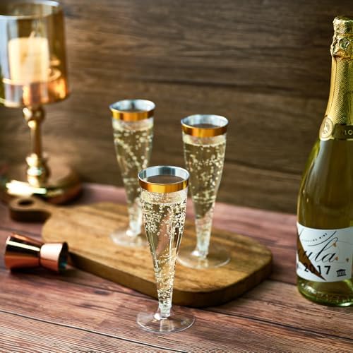 FOCUSLINE 50 Piezas de Copas de Champagne de Plástico, Vasos Desechables de 4.5 Oz con Bisel Dorado para Vino, Cócteles y Mimosas, Ideales para - imagen 3
