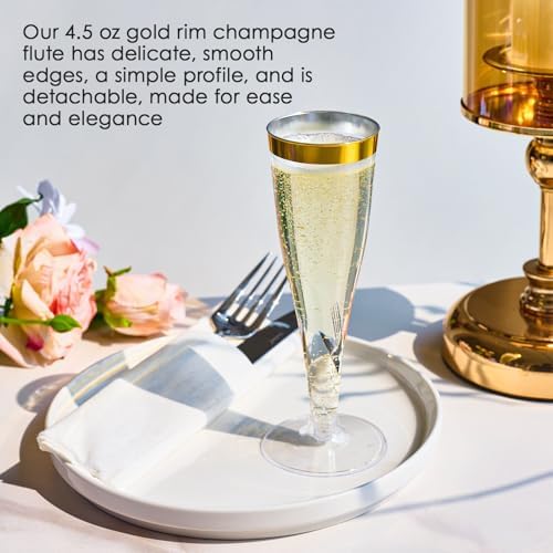 FOCUSLINE 50 Piezas de Copas de Champagne de Plástico, Vasos Desechables de 4.5 Oz con Bisel Dorado para Vino, Cócteles y Mimosas, Ideales para - imagen 4