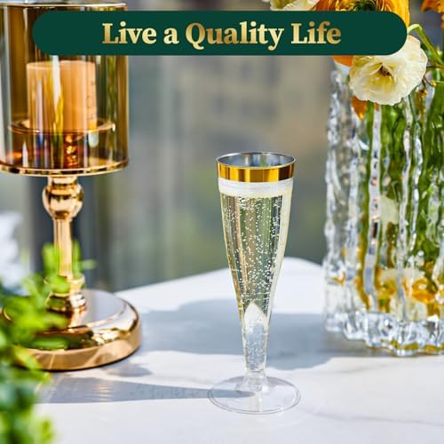 FOCUSLINE 50 Piezas de Copas de Champagne de Plástico, Vasos Desechables de 4.5 Oz con Bisel Dorado para Vino, Cócteles y Mimosas, Ideales para - imagen 6