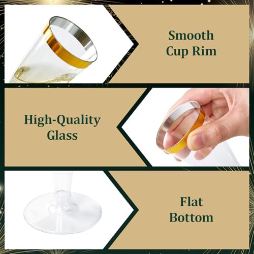 FOCUSLINE 50 Piezas de Copas de Champagne de Plástico, Vasos Desechables de 4.5 Oz con Bisel Dorado para Vino, Cócteles y Mimosas, Ideales para - imagen 7
