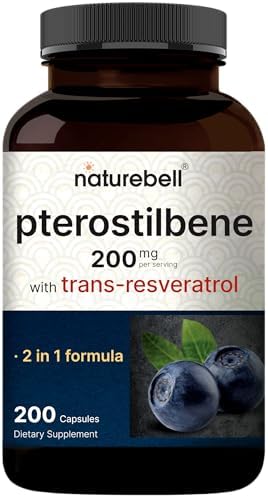 NatureBell Pterostilbeno 200 mg por Porción con Trans-Resveratrol – 200 Cápsulas – Fórmula Antioxidante 2 en 1 – Sin OGM - imagen 1