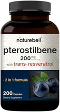 NatureBell Pterostilbeno 200 mg por Porción con Trans-Resveratrol – 200 Cápsulas – Fórmula Antioxidante 2 en 1 – Sin OGM - imagen 1