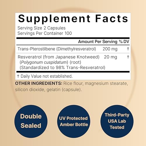 NatureBell Pterostilbeno 200 mg por Porción con Trans-Resveratrol – 200 Cápsulas – Fórmula Antioxidante 2 en 1 – Sin OGM - imagen 2