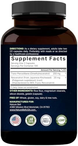 NatureBell Pterostilbeno 200 mg por Porción con Trans-Resveratrol – 200 Cápsulas – Fórmula Antioxidante 2 en 1 – Sin OGM - imagen 7