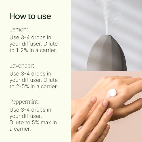 Set de 3 Aceites Esenciales Orgánicos 10 mL de Plant Therapy: Limón, Lavanda y Menta 100% Puros, Sin Diluir, Aromaterapia Natural para Difusión y - imagen 8