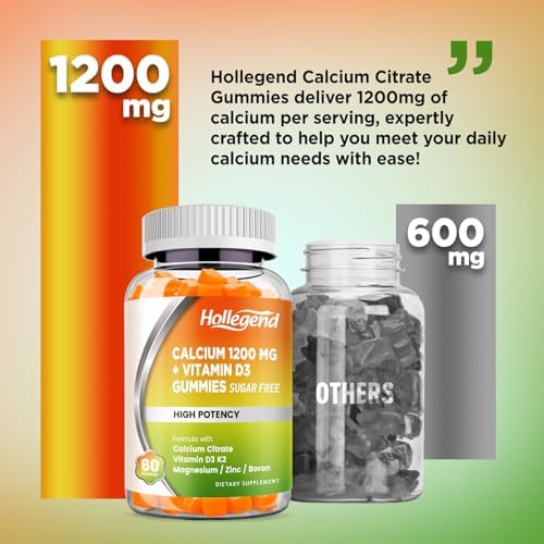 Gomitas de Calcio HOLLEGEND 1200 mg con Vitamina D3, Citrato de Calcio, Magnesio, Zinc, Vitamina K2 y Boro, Salud Ósea, Sin Azúcar, 60 Unidades - imagen 4