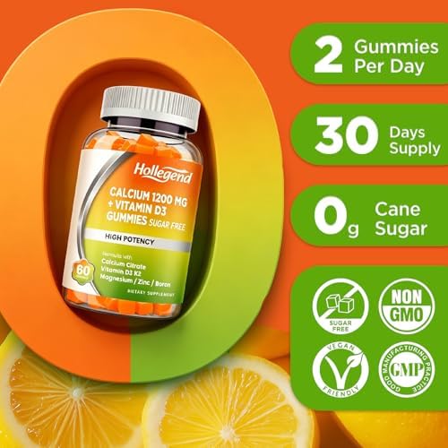 Gomitas de Calcio HOLLEGEND 1200 mg con Vitamina D3, Citrato de Calcio, Magnesio, Zinc, Vitamina K2 y Boro, Salud Ósea, Sin Azúcar, 60 Unidades - imagen 8