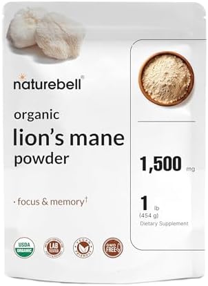 NatureBell Polvo Orgánico de Melena de León 1,500mg - 1 lb - Apoyo para el Cerebro, Enfoque y Memoria* - Cuerpo Frutal Completo y Micelio - Sin OGM y - imagen 1