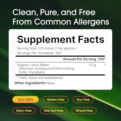 NatureBell Polvo Orgánico de Melena de León 1,500mg - 1 lb - Apoyo para el Cerebro, Enfoque y Memoria* - Cuerpo Frutal Completo y Micelio - Sin OGM y - imagen 3