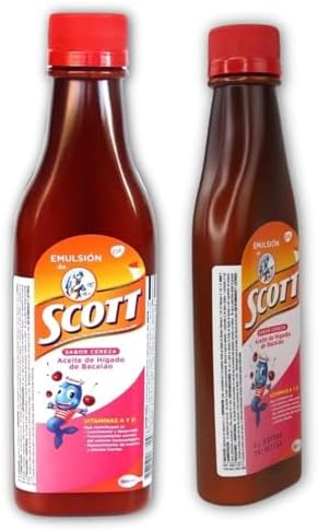 Yahve - Emulsión Scott de Aceite de Hígado de Bacalao Sabor Cereza - Pack de 2 x 180 ml - Suplemento Dietético Infantil con Vitamina A y Calcio - imagen 3