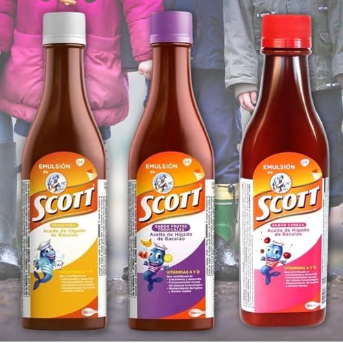 Yahve - Emulsión Scott de Aceite de Hígado de Bacalao Sabor Cereza - Pack de 2 x 180 ml - Suplemento Dietético Infantil con Vitamina A y Calcio - imagen 4