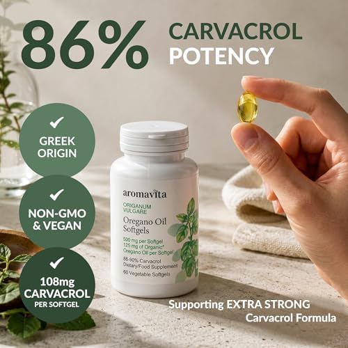 Cápsulas de Aceite de Orégano AROMAVITA – Softgels de Aceite de Orégano Orgánico (86–90% Carvacrol) – Suplemento Vegano para Salud Digestiva – 60 - imagen 2
