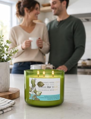 Vela Aromática de Eucalipto y Menta | 15.8 oz | Vela de Soja de 3 Mechas | Scent Spa Fresco | Regalo Ideal para Relajación y Yoga - imagen 3