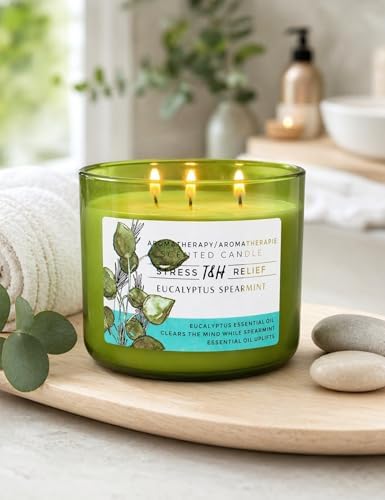 Vela Aromática de Eucalipto y Menta | 15.8 oz | Vela de Soja de 3 Mechas | Scent Spa Fresco | Regalo Ideal para Relajación y Yoga - imagen 4