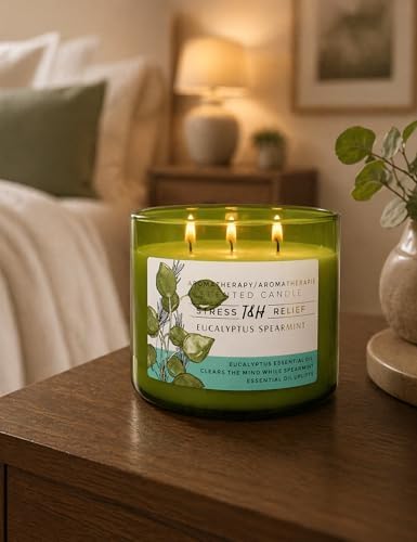 Vela Aromática de Eucalipto y Menta | 15.8 oz | Vela de Soja de 3 Mechas | Scent Spa Fresco | Regalo Ideal para Relajación y Yoga - imagen 7