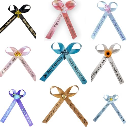 Listones Personalizados para Baby Shower o Boda - Cinta con Nombre Hecha a Medida, 50 o 100 Unidades, Lazos Armados y Alfileres de Seguridad - imagen 1