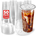 Paquete de 50 Vasos Plásticos de 32 oz con Tapas Sin Popote - Vasos Desechables Transparentes para Café Frío, Boba, Té de Leche, Batidos y Jugos - imagen 1