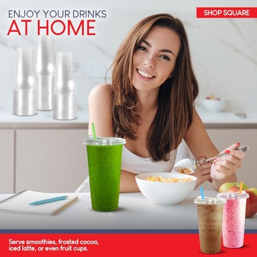 Paquete de 50 Vasos Plásticos de 32 oz con Tapas Sin Popote - Vasos Desechables Transparentes para Café Frío, Boba, Té de Leche, Batidos y Jugos - imagen 5