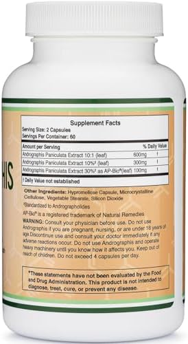 Cápsulas de Andrographis Max Andrographides - 1,000mg por porción (120 cápsulas) con AP-Bio (extracto patentado de Andrographis Paniculata) - - imagen 3
