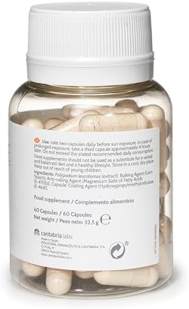 Suplemento Dietético Heliocare de Cantabria Labs: 240mg de Extracto de Polypodium Leucotomos - Fórmula Rica en Antioxidantes con Fernblock y - imagen 5