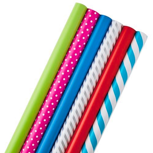 Paquete de Papel de Regalo Hallmark para Todas las Ocasiones con Líneas de Corte en el Reverso (6 Piezas; 180 pies cuadrados) Sólidos, Lunares y - imagen 4