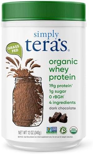 Proteína de Suero Orgánica Simply Tera - Proteína de Suero de Pastoreo sin Edulcorantes Artificiales, Limpia, No GMO, Sin Gluten - Chocolate Oscuro, - imagen 1