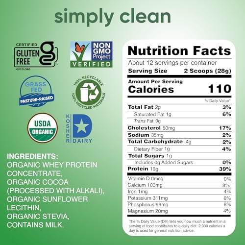 Proteína de Suero Orgánica Simply Tera - Proteína de Suero de Pastoreo sin Edulcorantes Artificiales, Limpia, No GMO, Sin Gluten - Chocolate Oscuro, - imagen 2