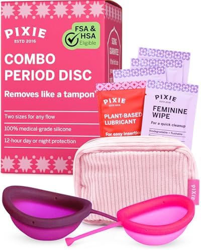 Discos Menstruales Pixie 2 para Cuidado Femenino - Silicona Médica 100% - El más Suave y Reutilizable - Se Retira como un Tampón - Dura 12 Horas - - imagen 1