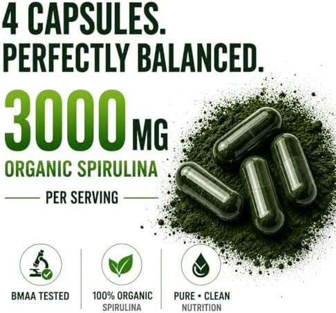 Cápsulas de Espirulina en Polvo 3000 mg - Alga Azul Verde No Irradiada - Mejor Proteína Vegana Cruda - Superalimento Verde - Multivitaminas Naturales - imagen 5