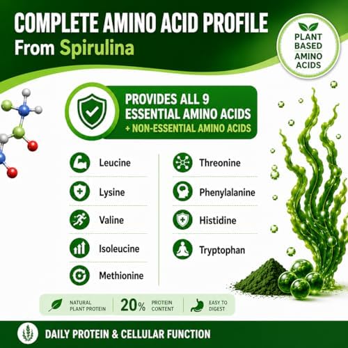 Cápsulas de Espirulina en Polvo 3000 mg - Alga Azul Verde No Irradiada - Mejor Proteína Vegana Cruda - Superalimento Verde - Multivitaminas Naturales - imagen 7