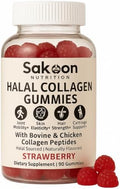 Gomitas de colágeno Halal Sakoon | Colágeno tipo I, II y III para hombres y mujeres | 90 gomitas de fresa para cabello, piel, articulaciones y uñas | - imagen 1