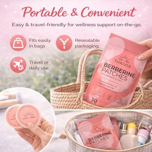 Parches Thrivia de Berberina para Pérdida de Peso y Bienestar Metabólico para Hombres y Mujeres | Con L Glutamina, Cromo, Granada y Canela (30 Piezas) - imagen 5