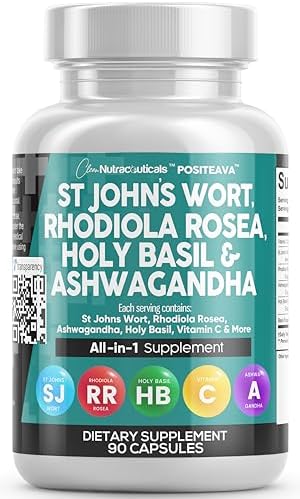 Clean Nutraceuticals St Johns Wort, Rhodiola Rosea, Albahaca Sagrada y Ashwagandha - Soporte para el Ánimo con Vitamina C y Extracto de Pimienta - imagen 1