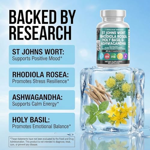 Clean Nutraceuticals St Johns Wort, Rhodiola Rosea, Albahaca Sagrada y Ashwagandha - Soporte para el Ánimo con Vitamina C y Extracto de Pimienta - imagen 3