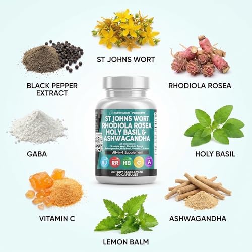 Clean Nutraceuticals St Johns Wort, Rhodiola Rosea, Albahaca Sagrada y Ashwagandha - Soporte para el Ánimo con Vitamina C y Extracto de Pimienta - imagen 4
