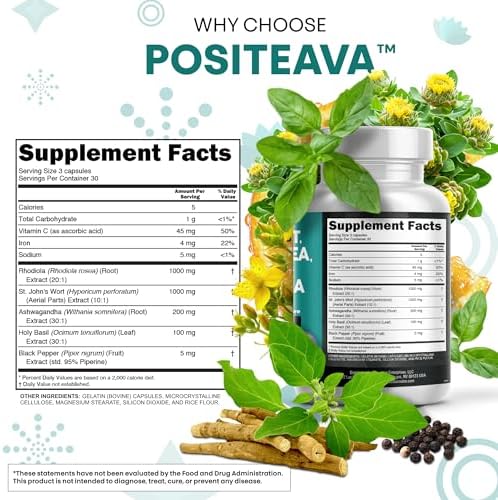 Clean Nutraceuticals St Johns Wort, Rhodiola Rosea, Albahaca Sagrada y Ashwagandha - Soporte para el Ánimo con Vitamina C y Extracto de Pimienta - imagen 5