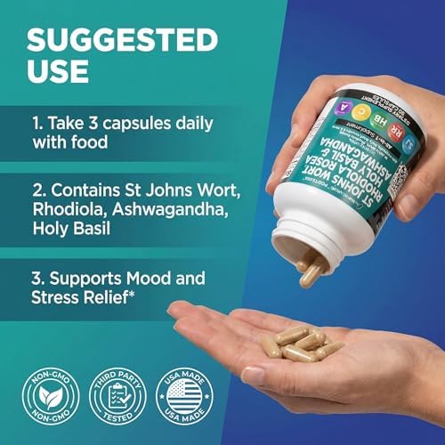Clean Nutraceuticals St Johns Wort, Rhodiola Rosea, Albahaca Sagrada y Ashwagandha - Soporte para el Ánimo con Vitamina C y Extracto de Pimienta - imagen 6