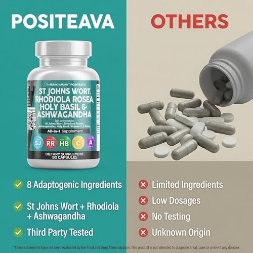 Clean Nutraceuticals St Johns Wort, Rhodiola Rosea, Albahaca Sagrada y Ashwagandha - Soporte para el Ánimo con Vitamina C y Extracto de Pimienta - imagen 7