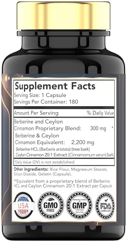 Berberina con Canela de Ceilán: 2200 mg por Cápsula - 180 Cápsulas | Suplemento Natural para la Salud Cardiovascular y Circulatoria* | Suministro - imagen 2