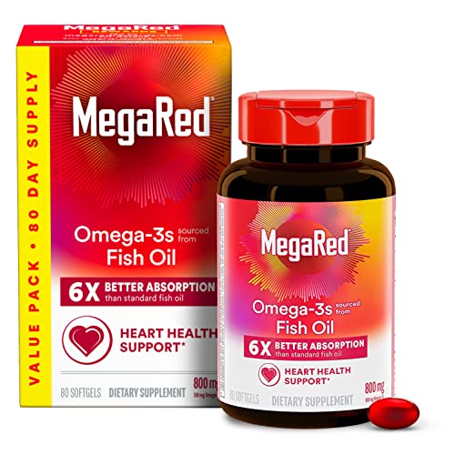 Suplemento de Aceite de Pescado MegaRed 800mg Omega 3 con EPA y DHA, Apoya la Salud del Corazón, Cerebro, Articulaciones y Ojos, Sin Sabor a Pescado - imagen 2