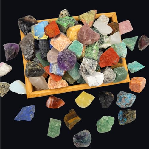 SeeuFun 80+ Piezas (5lb) Rocas Naturales para Pulido, 28 Tipos de Cristales en Bruto para Wicca y Reiki, Tamaño 1''-2'' - imagen 1