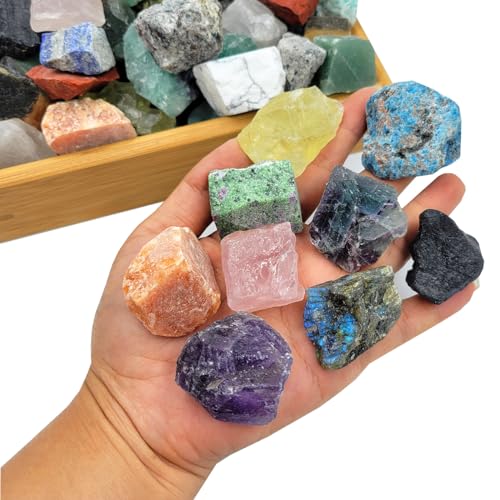 SeeuFun 80+ Piezas (5lb) Rocas Naturales para Pulido, 28 Tipos de Cristales en Bruto para Wicca y Reiki, Tamaño 1''-2'' - imagen 2