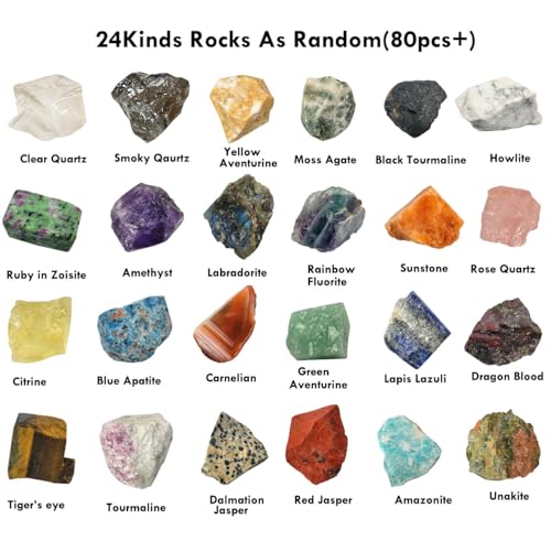 SeeuFun 80+ Piezas (5lb) Rocas Naturales para Pulido, 28 Tipos de Cristales en Bruto para Wicca y Reiki, Tamaño 1''-2'' - imagen 3