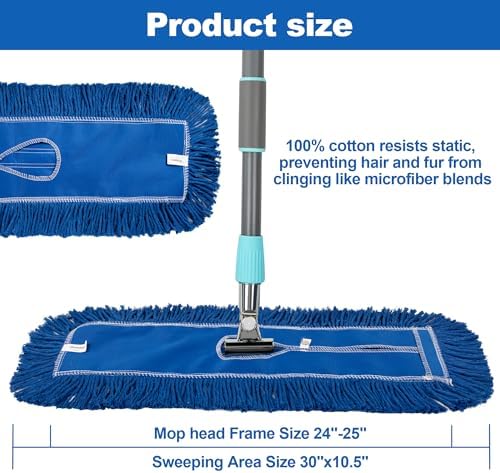 iDeaology Paquete de 4 - Cabezas de Mopa Lavables de 24 Pulgadas – Tela Completa, Extra Duraderas, Botón Fácil - No Atraen Cabello ni Pelaje, - imagen 2