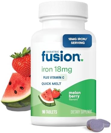 Suplemento de Hierro Bariatric Fusion para Mujeres | Tabletas Masticables Rápidas Sin Azúcar | 18 mg de Hierro con Vitamina C | Sabor Melón y Berries - imagen 1